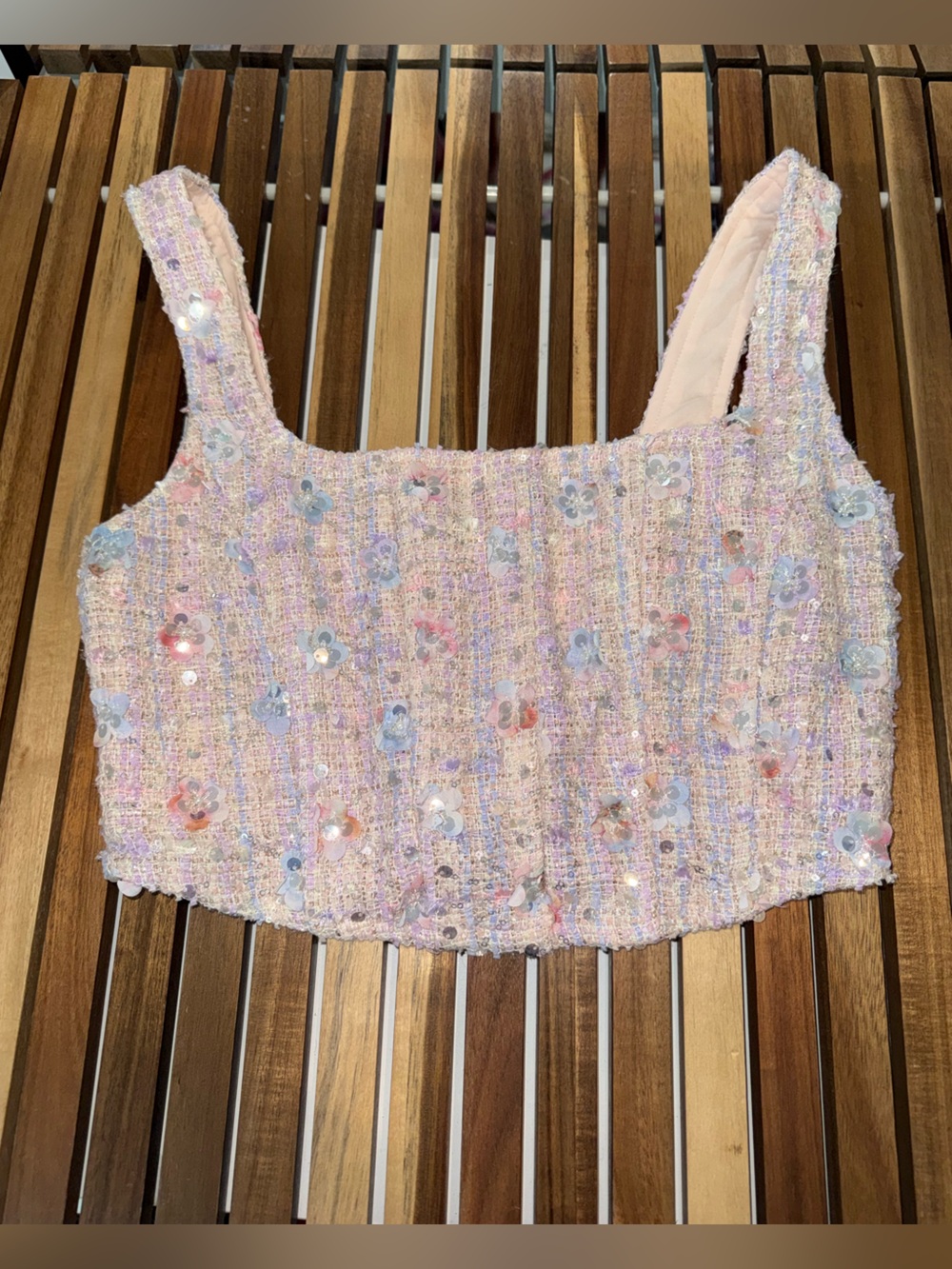 Pristine Altar’d State Regina 3D Floral Tweed Corset Sequin Top Medium - Picture 6 of 13